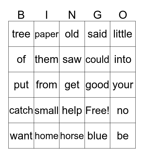 Sight words Bingo Card