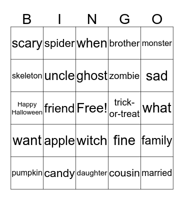 Halloween ASL Bingo Card