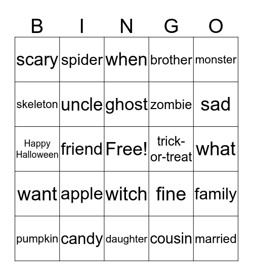 Halloween ASL Bingo Card