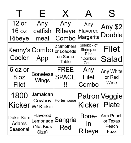 Texas Rodeo  Bingo Card