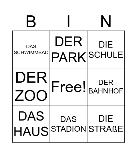 STADT Bingo Card