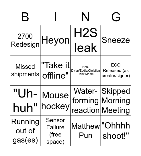 H2scan Bingo - Week of October 9 Bingo Card