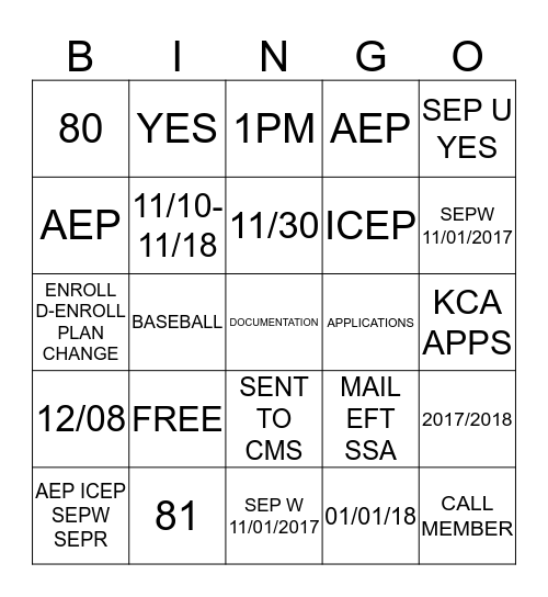 AEP Bingo Card