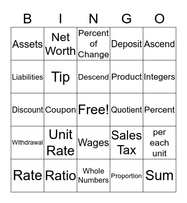 Vocabulary Bingo Card