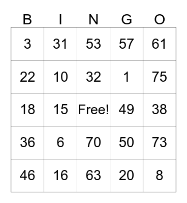 BILLY joe's  Bingo Card