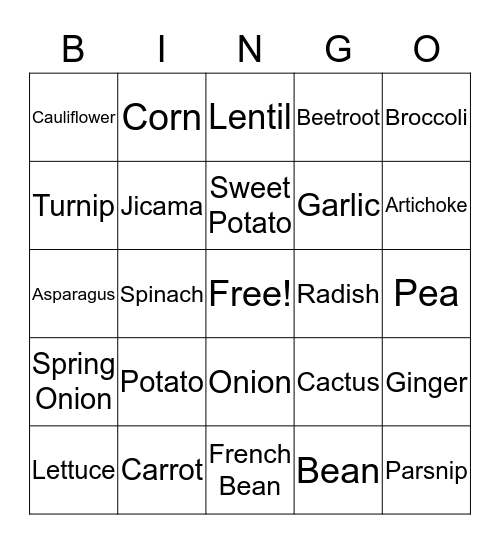 Vegetables, roots, grains and leaves. Bingo Card