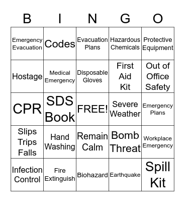 Health and Safety Officer Training Bingo Card