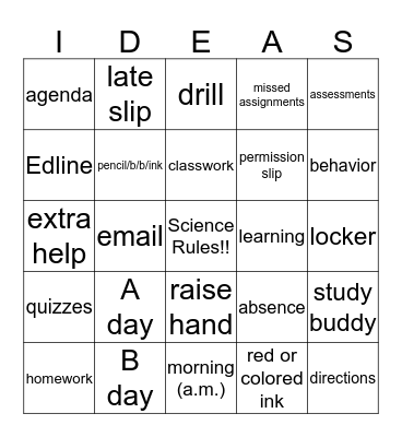 science expectations Bingo Card