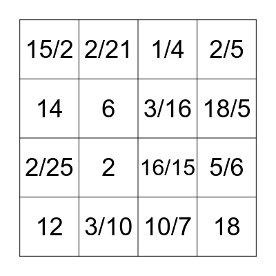 Fraction Bingo Card