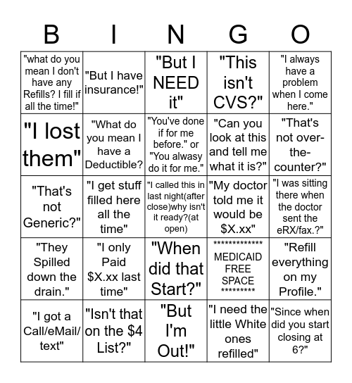 Pharmacy Bingo! Bingo Card