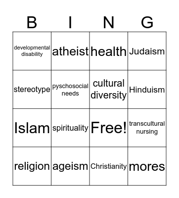 CNA Ch 5 Cultural Diversity Bingo Card