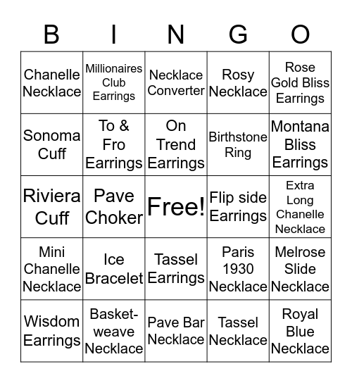 BLINGO!  Bingo Card