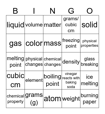 Matter Bingo Card
