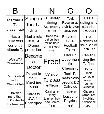 TJHSS&T Class of '92: Find someone who... Bingo Card