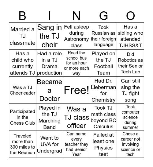 TJHSS&T Class of '92: Find someone who... Bingo Card