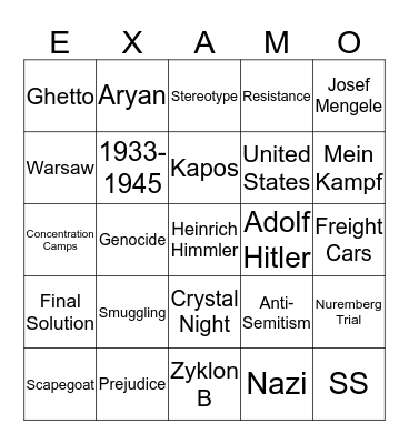Holocaust Notes Test Review Bingo Card