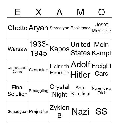 Holocaust Notes Test Review Bingo Card
