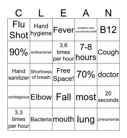 BOO TO THE FLU Bingo Card