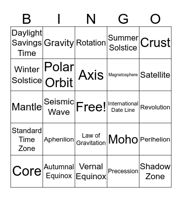 Earth In Space Bingo Card