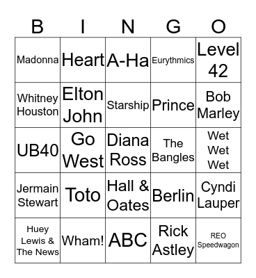 80's Bingo Card