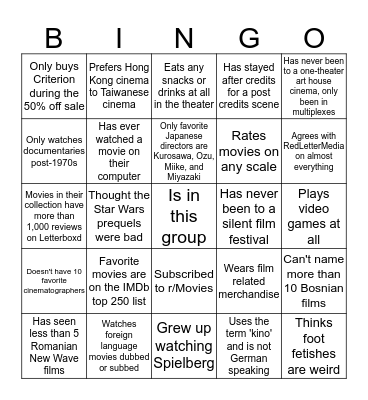Pleb Bingo Card