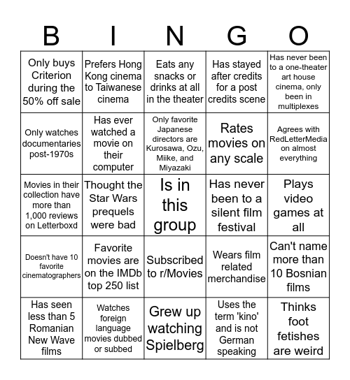 Pleb Bingo Card