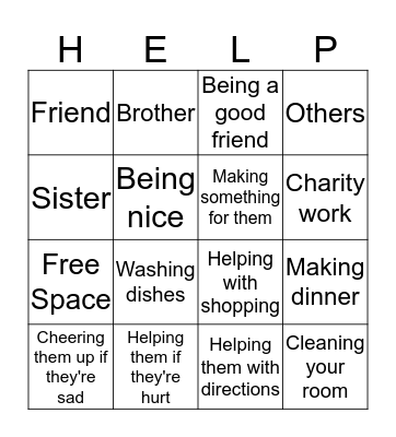 Helping others Bingo Card