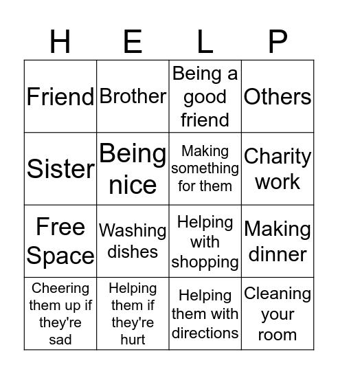 Helping others Bingo Card