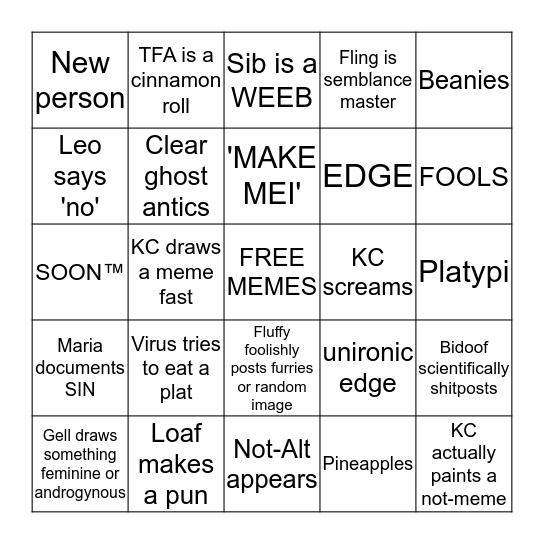 RWBYRP Discord Bingo Card