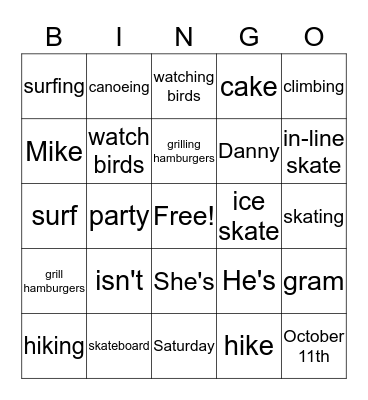 Fun Outdoors Bingo Card