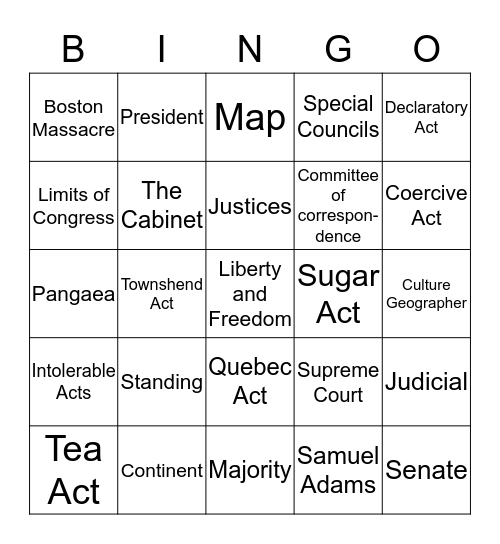 Social Studies Bingo Card