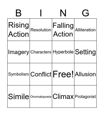 Literary Devices Bingo Card