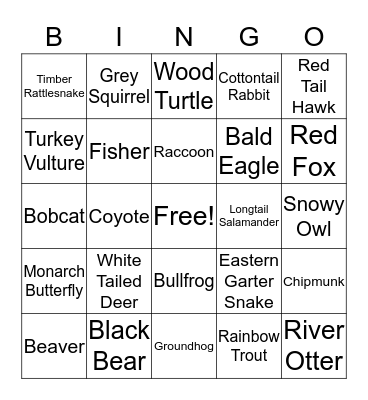Pennsylvania Wildlife Bingo Card