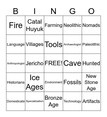 Early People Bingo Card