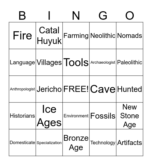 Early People Bingo Card