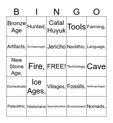 Early People Bingo Card