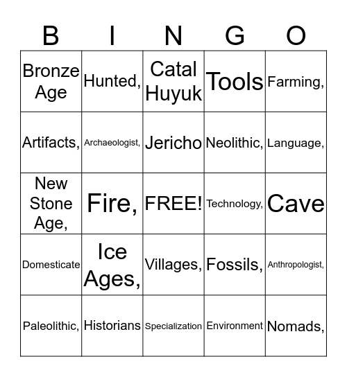 Early People Bingo Card