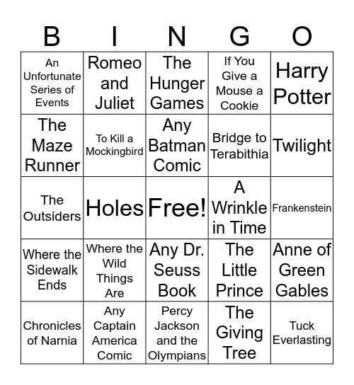 Book Bingo Card