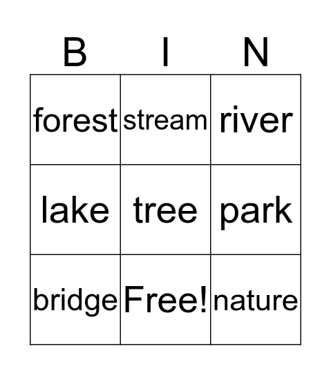 Parks Bingo Card