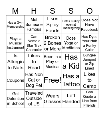 All Staff Day!  Bingo Card