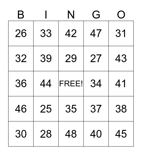Grocery Market Bingo Card