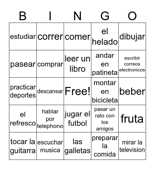 Que te gusta hacer? Bingo Card