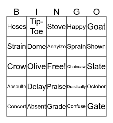 Long A & O #2 Bingo Card