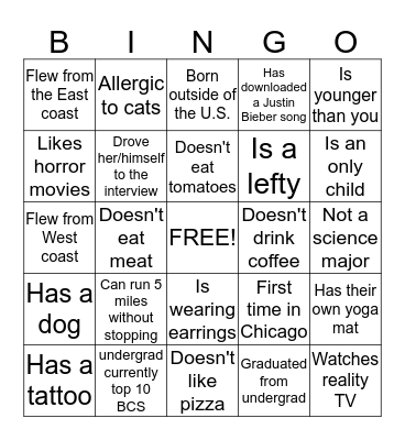 Morning Welcome BINGO Card