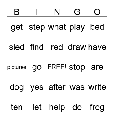 Lesson 9 Bingo Card