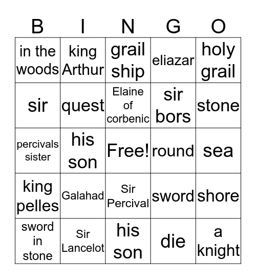 Quest of Galahad  Bingo Card