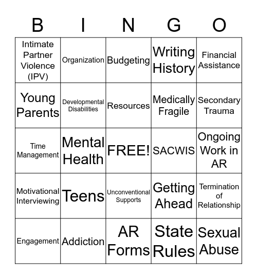 Alternative Response Bingo Card
