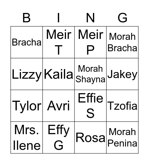 Kindergarten Morning Bingo Card