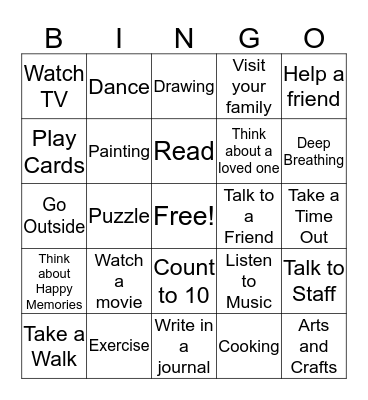 DBT Coping Skills Bingo Card