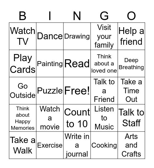 DBT Coping Skills Bingo Card